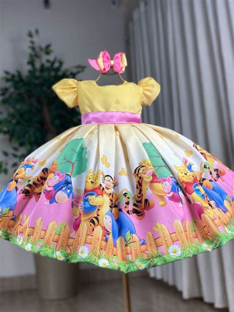 Vestido Ursinho Pooh - Comprar Vestido Ursinho Pooh Costas Coração - Madaminha Moda Infantil