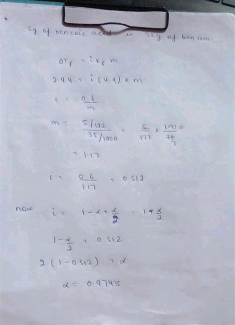 The Freezing Point Of A Solution Containing G Of Benzoic Acid M