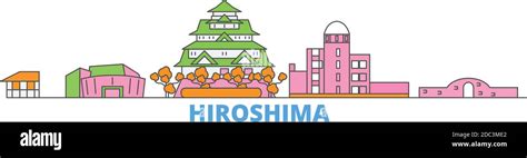 Japan Hiroshima Line Cityscape Flat Vector Travel City Landmark