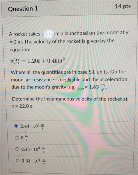 Solved A Rocket Takes Of Om A Launchpad On The Moon At Y Chegg