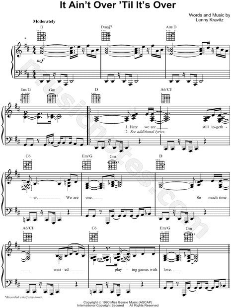 Lenny Kravitz It Ain T Over Til It S Over Sheet Music In D Major