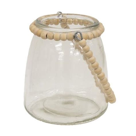 Tapered Glass Jar With Natural Beaded Handle