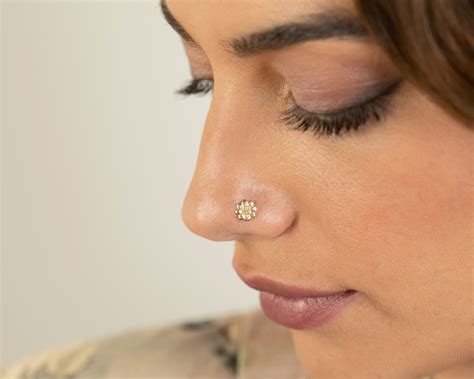 Gold Nose Stud K Gold Nose Stud Indian Nose Stud Flower Etsy