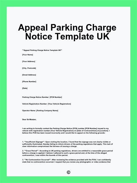 Appeal Parking Charge Notice Template UK