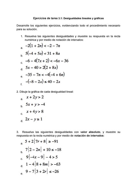 Ejercicios De Tarea Desigualdades Lineales Y Gr Ficas Ejercicios