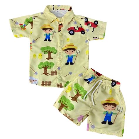 Conjunto Mauricinho Fazendinha Camisa E Bermuda Shopee Brasil