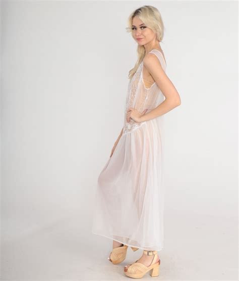 White Lingerie Nightgown S Sheer Lace Slip Dress Br Gem