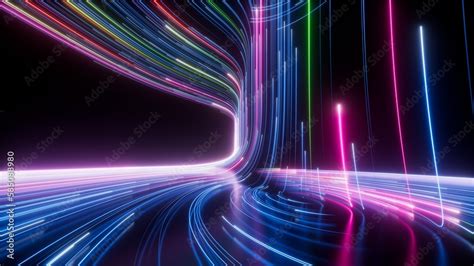 3d render, abstract neon background. Colorful glowing lines. Digital ...