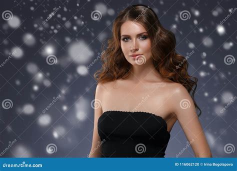 Beauty Brunette Woman Winter Snow Face Portrait Beautiful Spa M Stock Photo Image Of Curlu