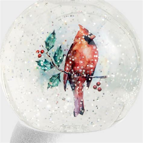 Cardinal with Holly - Snow Globe