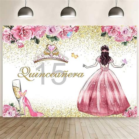 Quinceañera 15th Birthday Backdrop for Girls Pink Floral Photography