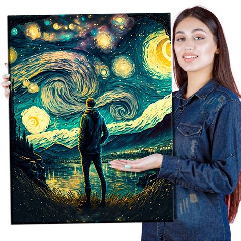 Quadro Grande De Parede Noite Estrelada Van Gogh Releitura Quarto Sala