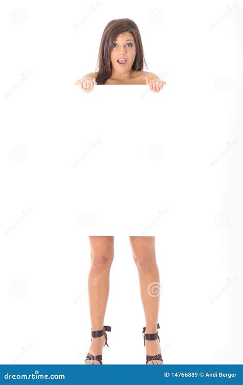 Beautiful Naked Brunette Holding A Blank Sign Stock Image Image Of