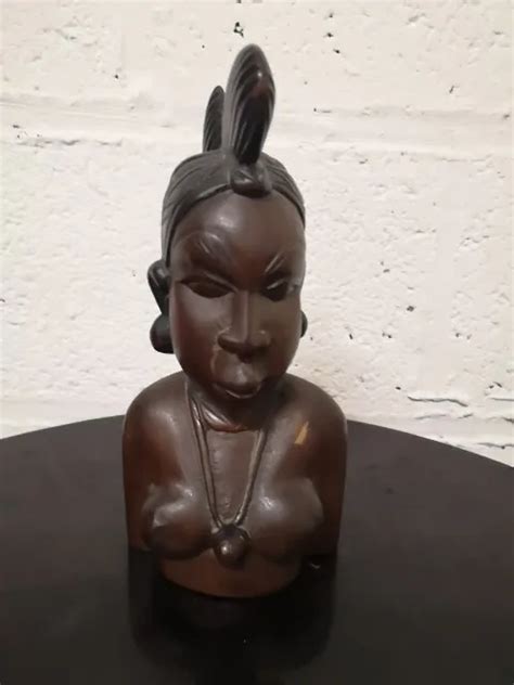 Vintage Hand Carved Wooden African Nude Woman Bust Eur Picclick It