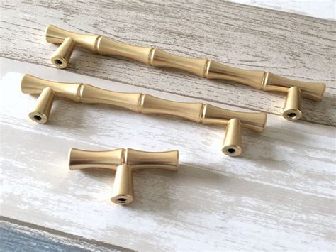 375 5 C C Gold Bamboo Drawer Pull Handles Cabinet Etsy