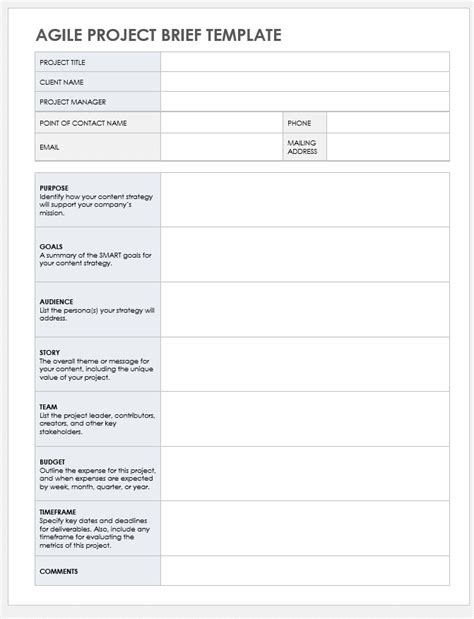 Free Project Brief Templates Smartsheet