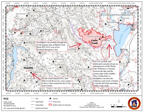 Cedar Creek Fire August 21 2022 Daily Update 1000 Am • Highway 58