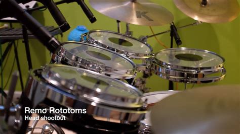 Remo Rototoms Drumhead Shootout With Black Dots Pinstripes And