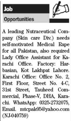 Nutraceutical Company Karachi Job 2022 2024 Job Advertisement Pakistan