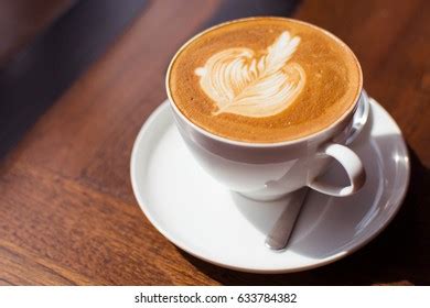 Cup Hot Coffee On Wood Tablelatte Stock Photo Shutterstock