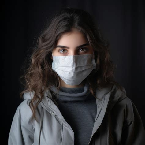 Premium Ai Image A Woman Wearing A Surgical Mask On A Black Background