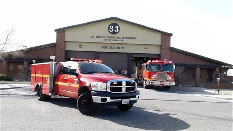 Los Angeles County Fire Department Engine And Squad 33 Responding To