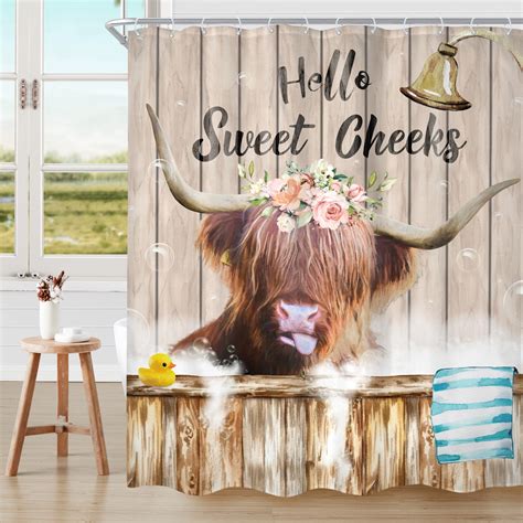 Amazon Miyotaa Highland Cow Bull Shower Curtain Set 60Wx71H Inches