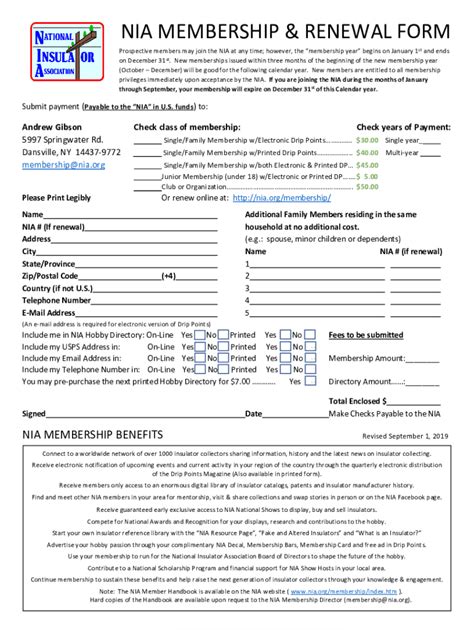 Fillable Online NIA MEMBERSHIP RENEWAL FORM Fax Email Print PdfFiller