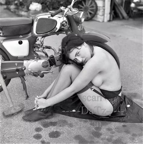 1950S VOGEL NEGATIVE BUSTY Nude Pinup Girl Jeannie Dubois W Motorcycle