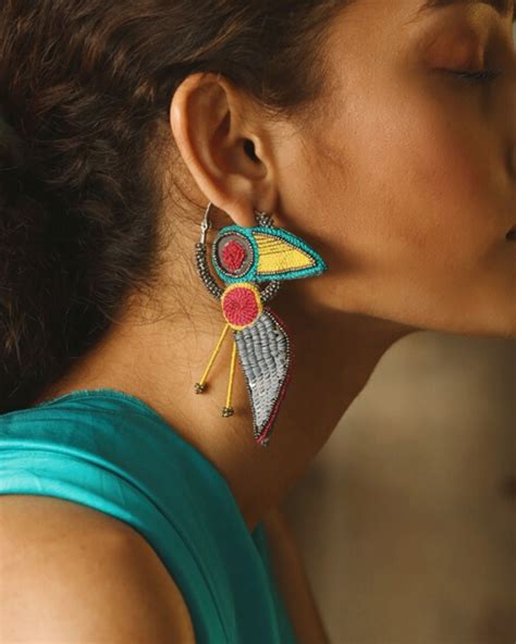 Birdie Embroidered Hoop Earring By Krutiarts The Secret Label