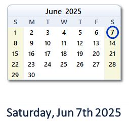 June 7, 2025 Calendar with Holidays & Count Down - USA