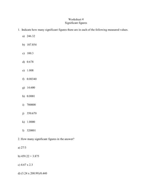 Solved Worksheet 4 Significant Figures 1 Indicate How Many