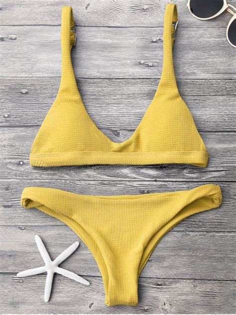 Low Waisted Padded Scoop Bikini Set YELLOW Bikinis M ZAFUL