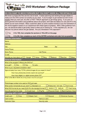 Fillable Online DVD Worksheet Platinum Package Fax Email Print