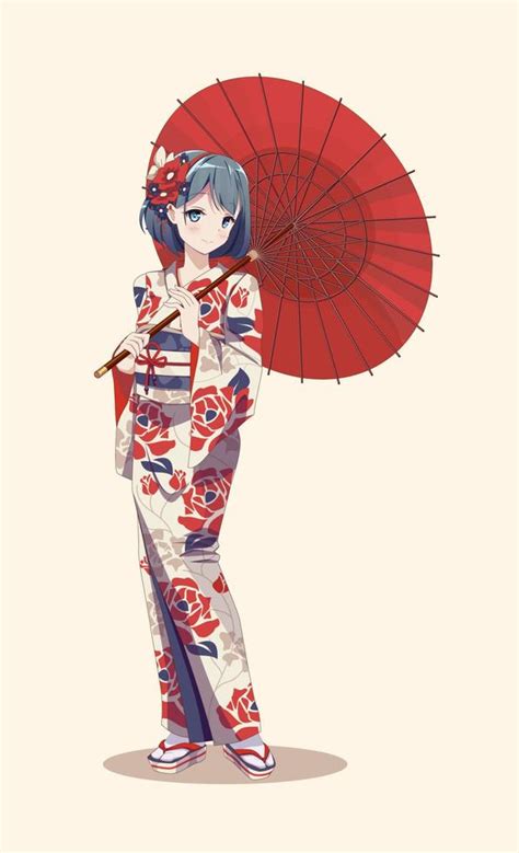 Anime manga girls in traditional Japanese kimono costume holding paper ...