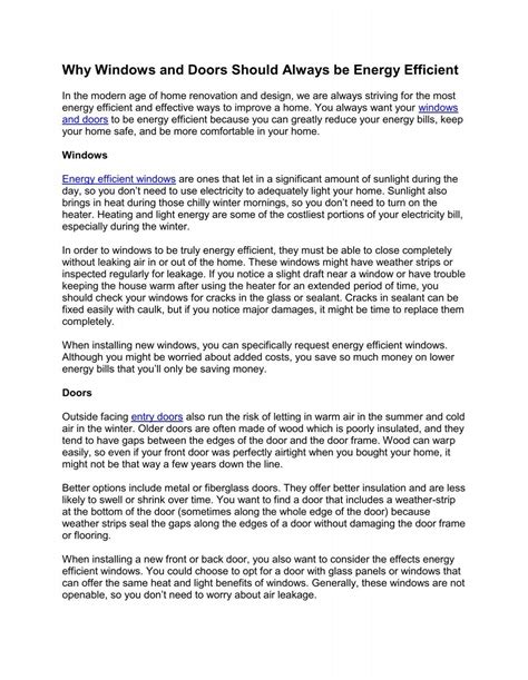 Why Windows and Doors Should Always be Energy Efficient