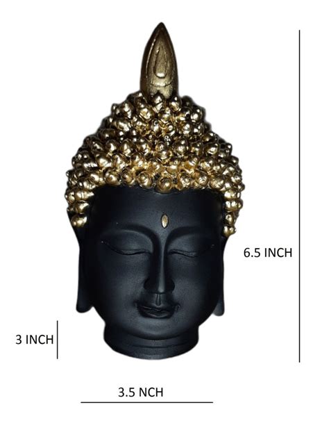 Black And Golden Handmade Polyresin Buddha Head Statue Sizedimension