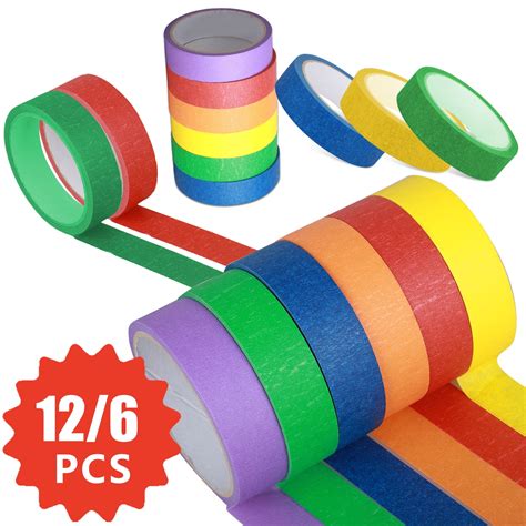 12/6 Rolls Colored Masking Tape, Crafts Labeling Tape, Rainbow Colors ...