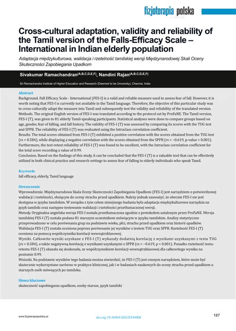 Pdf Cross Cultural Adaptation Validity And Reliability Of The Tamil