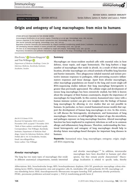 Pdf Origin And Ontogeny Of Lung Macrophages From Mice To Humans