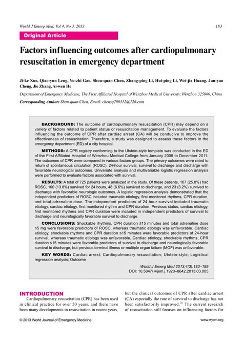 (PDF) Factors influencing outcomes after cardiopulmonary resuscitation ...