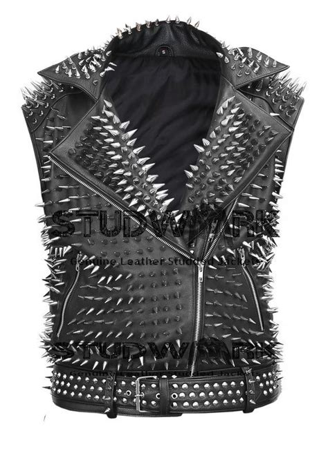 Men Studded Leather Vest Steam Punk Heavy Metal Spike Vest Etsy