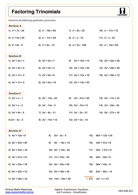 Factoring Trinomials Worksheet Pdf Printable Algebra Worksheet