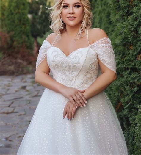 Plus Size Off Shoulder Style Wedding Dress With Beaded Straps