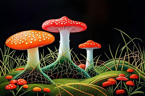 Premium AI Image | A painting of a forest with a red mushroom