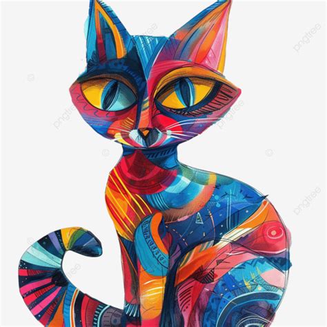 Colorful Cartoon Cat Artwork, Art, Cartoon Cat, Paint PNG Transparent ...