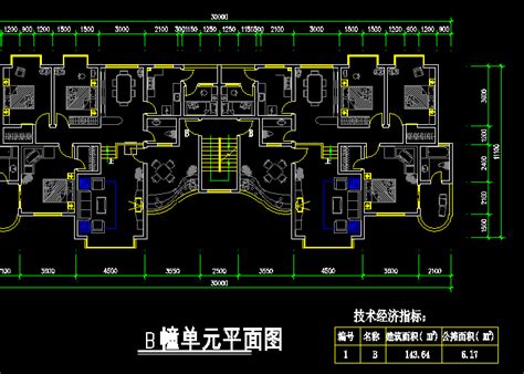 电梯一梯两户户型cad图纸 精品下载