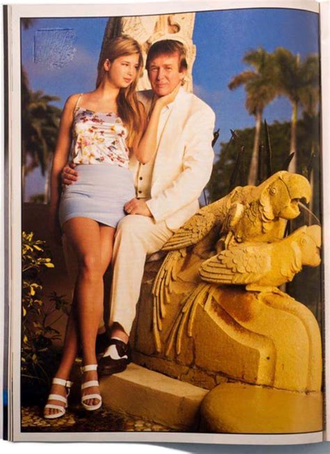 Donald And Teenage Ivanka Posing In Front Of A Statue Of Parrots