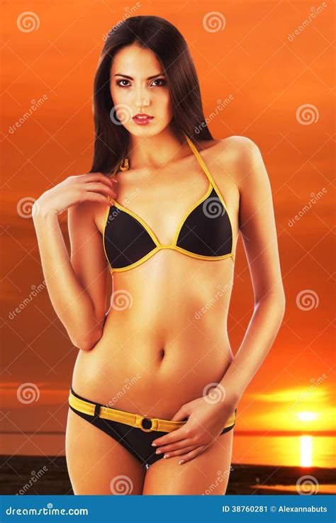 Attractive Brunette Woman In Swimsuit Stock Image Image Of Pretty