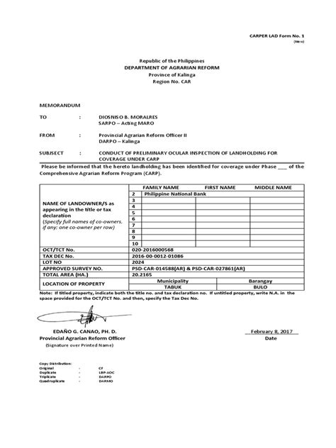 carper lad form   memorandum  land management government